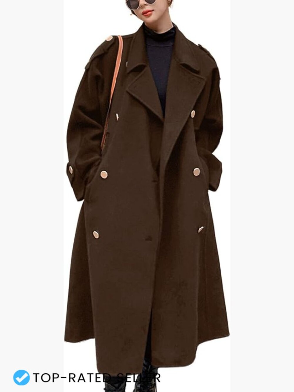 Double Breasted Midi Long Wool Pea Coat Elegant Winter Trench Coat Notch Lapel